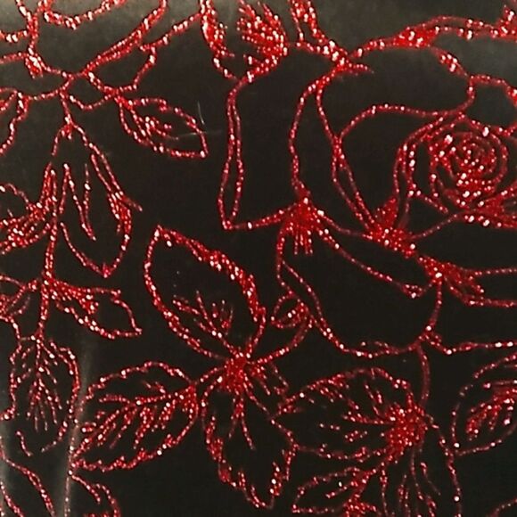 Notations Formal Black Velvet/Red Glitter Ruffled Overlay Blouse. Sz PM - Picture 8 of 9